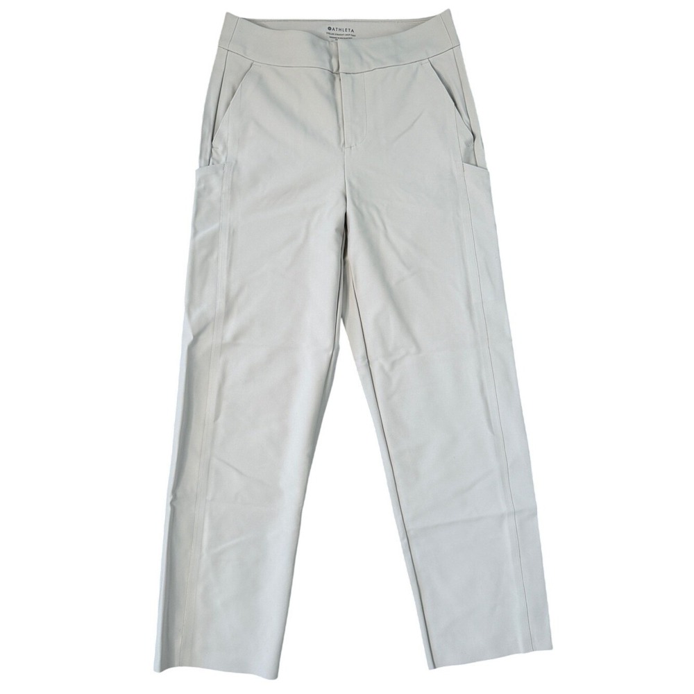 Athleta Stellar Crop Pants Beige Ivory Straight Leg Work Travel Size 2